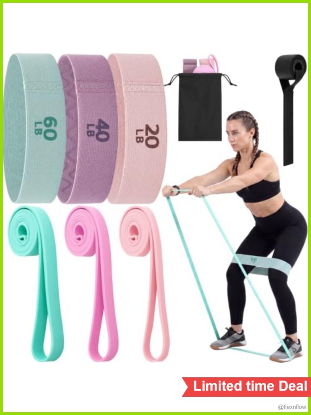 3-Level Fabric Resistance Band Set with Door Anchors, Strength Training, Yoga,